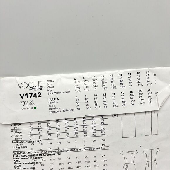 Vogue Sewing Pattern V1742 A5 Fitted Asymmetric Front Formal Dress 6 8 10 12 14 - Picture 5 of 7